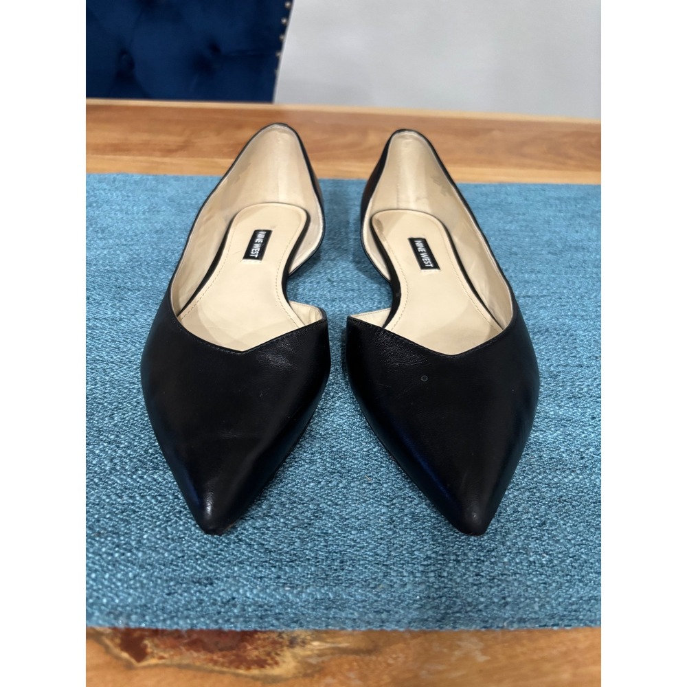 Nine West Black Leather D'Orsay Pointed Toe Flats Shoes Womens
